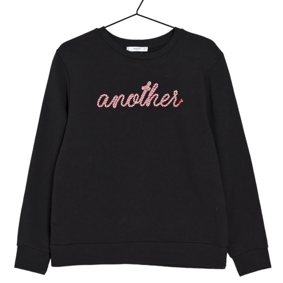 Mango MNG Casual “Another” Candy-striped Black Sweatshirt. Size Small. - Picture 1 of 8